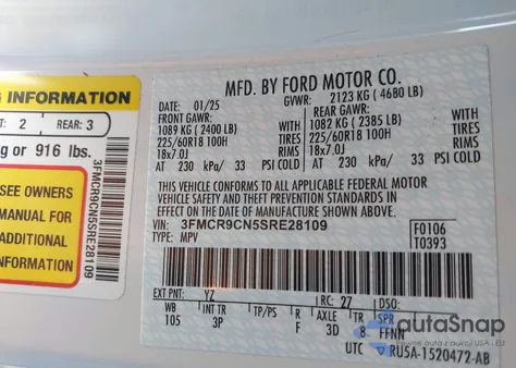 2025 Ford Bronco Sport Outer Banks z USA, uszkodzony, nr VIN 3FMCR9CN5SRE28109